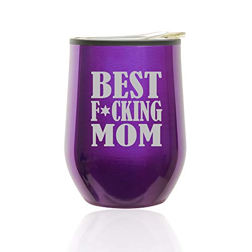 Stemless Wine Tumbler Coffee Travel Mug Glass With Lid Best F ing Mom Mother (Royal Purple)