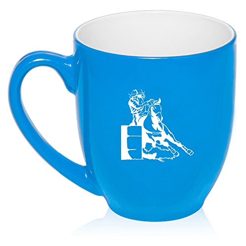 16 oz Large Bistro Mug Ceramic Coffee Tea Glass Cup Female Barrel Racing Cowgirl (Light Blue)