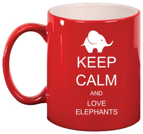 Keep Calm and Love Elephants Ceramic Coffee Tea Mug Cup Red