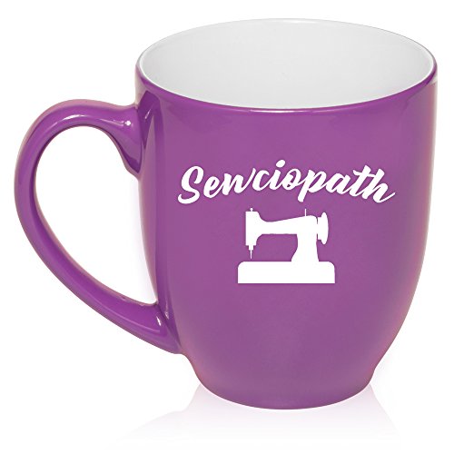 16 oz Large Bistro Mug Ceramic Coffee Tea Glass Cup Sewciopath Funny Sewing Sew Seamstress Quilter (Purple)