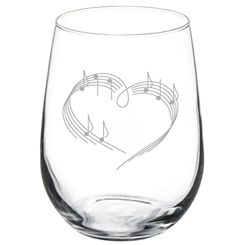 Wine Glass Goblet Heart Love Music Notes (17 oz Stemless)