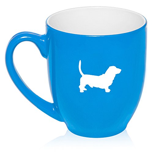 16 oz Large Bistro Mug Ceramic Coffee Tea Glass Cup Basset Hound (Light Blue)