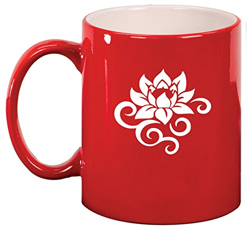 Ceramic Coffee Tea Mug Cup Lotus Flower Scroll (Red)