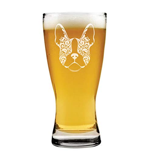 15 oz Beer Pilsner Glass French Bulldog Floral