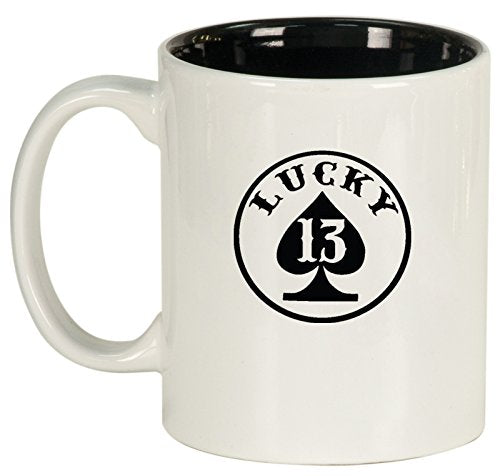 Ceramic Coffee Tea Mug Lucky 13 Spade (White)