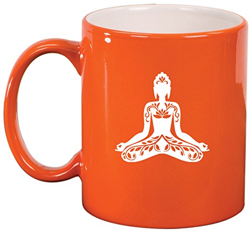 Ceramic Coffee Tea Mug Buddha Yoga Lotus (Orange)