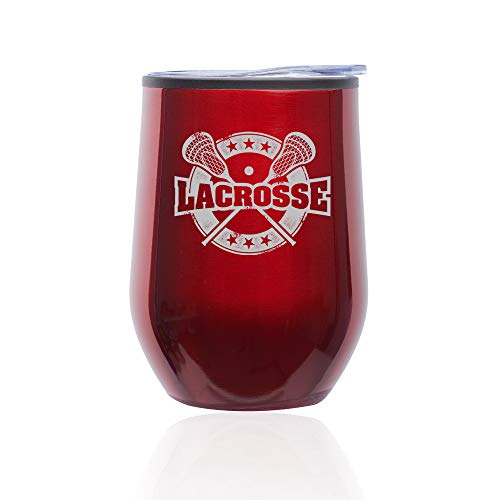 Stemless Wine Tumbler Coffee Travel Mug Glass With Lid Lacrosse Vintage (Red)