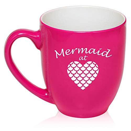 16 oz Large Bistro Mug Ceramic Coffee Tea Glass Cup Mermaid At Heart (Hot-Pink)