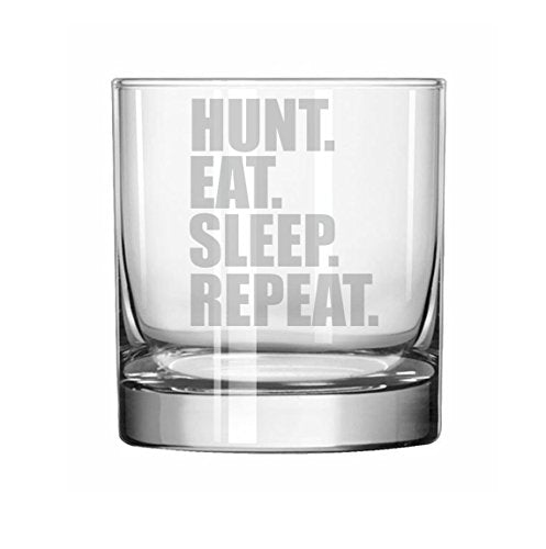 11 oz Rocks Whiskey Highball Glass Hunting Hunt Eat Sleep Repeat