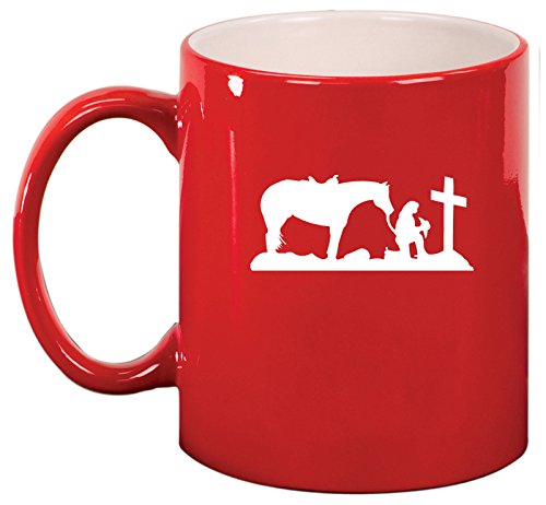 Ceramic Coffee Tea Mug Cup Cowgirl Praying Cross Horse (Red)