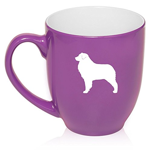 16 oz Large Bistro Mug Ceramic Coffee Tea Glass Cup Australian Shepherd (Purple)
