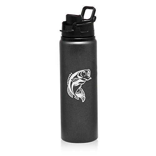 25 oz Aluminum Sports Water Travel Bottle Bass Fish (Charcoal)