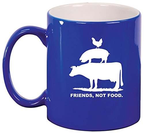 Ceramic Coffee Tea Mug Cup Friends, Not Food Vegan Farm Animal Rights (Blue)