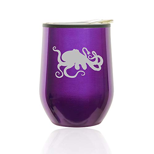 Stemless Wine Tumbler Coffee Travel Mug Glass With Lid Octopus And Tentacles (Royal Purple)