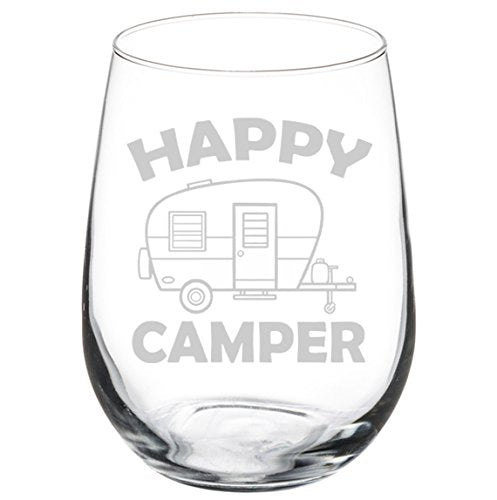 Wine Glass Goblet Happy Camper (17 oz Stemless)