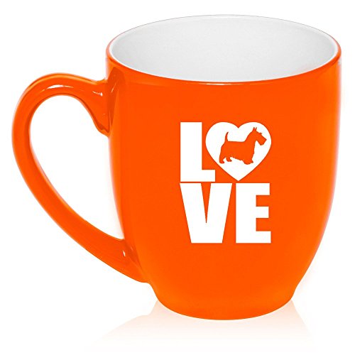 16 oz Large Bistro Mug Ceramic Coffee Tea Glass Cup Love Scottie Scottish Terrier (Orange)
