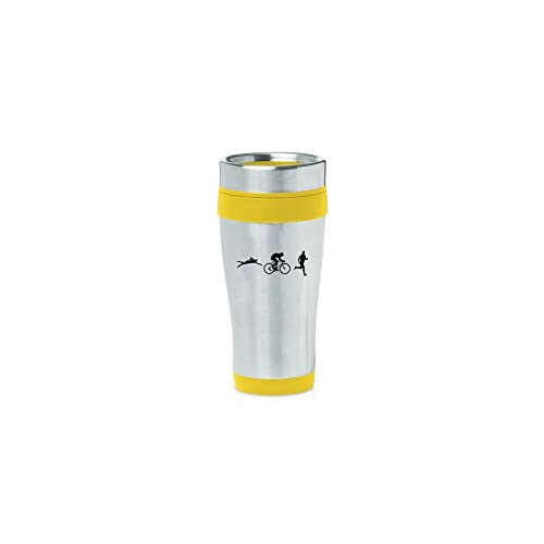 Yellow 16oz Insulated Stainless Steel Travel Mug Z2049 Iron Athlete Swim Bike Run,MIP