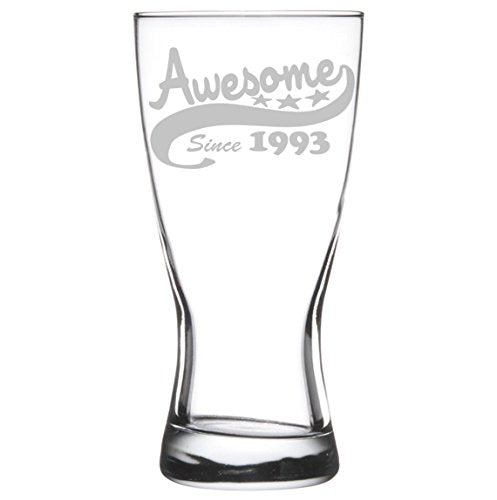 15 oz Beer Pilsner Glass Funny 25th Birthday Awesome Since 1993