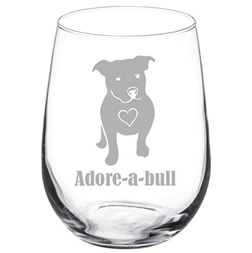 Wine Glass Goblet Adore-A-Bull Pit Bull (17 oz Stemless)