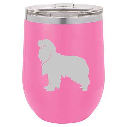 12 oz Double Wall Vacuum Insulated Stainless Steel Stemless Wine Tumbler Glass Coffee Travel Mug With Lid Cavalier King Charles Spaniel (Hot-Pink)