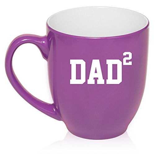 16 oz Large Bistro Mug Ceramic Coffee Tea Glass Cup DAD x2 Squared Father Of 2 (Purple)