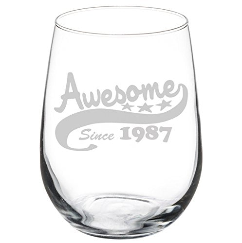 Wine Glass Goblet Funny 30th Birthday Awesome Since 1987 (17 oz Stemless)