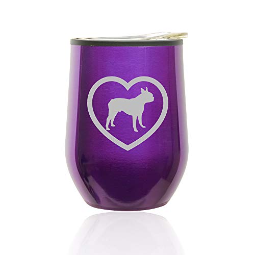 Stemless Wine Tumbler Coffee Travel Mug Glass With Lid Boston Terrier Heart (Royal Purple)