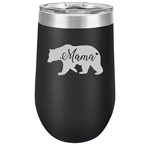 16 oz Double Wall Vacuum Insulated Stainless Steel Stemless Wine Tumbler Glass Coffee Travel Mug With Lid Mama Bear Mom Mother
