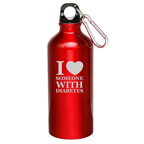 20oz Aluminum Sports Water Bottle Caribiner Clip I Love Someone With Diabetes (Red)