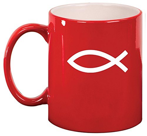 Ceramic Coffee Tea Mug Cup Christian Fish Symbol (Red)