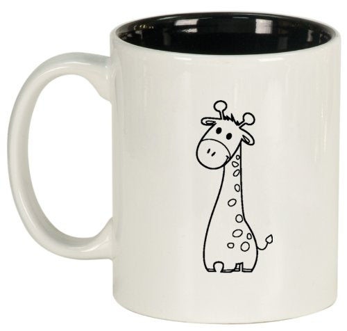 White Ceramic Coffee Tea Mug Cute Giraffe Cartoon
