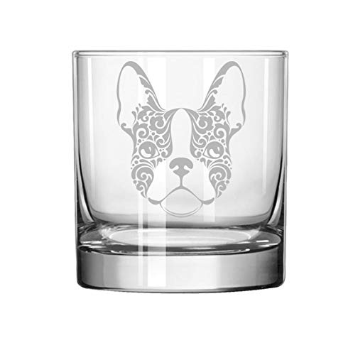 11 oz Rocks Whiskey Highball Glass French Bulldog Floral