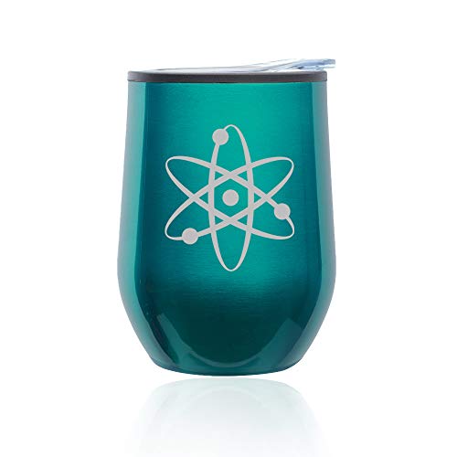 Stemless Wine Tumbler Coffee Travel Mug Glass With Lid Atom Science Atheist (Turquoise Teal)