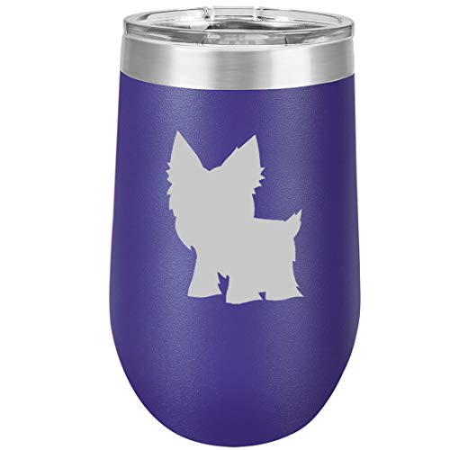 16 oz Double Wall Vacuum Insulated Stainless Steel Stemless Wine Tumbler Glass Coffee Travel Mug With Lid Yorkie (Purple)