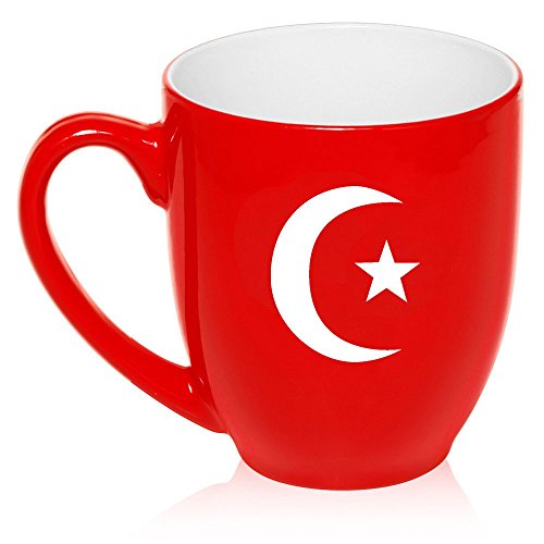 16 oz Large Bistro Mug Ceramic Coffee Tea Glass Cup Islamic Moon And Star (Red)