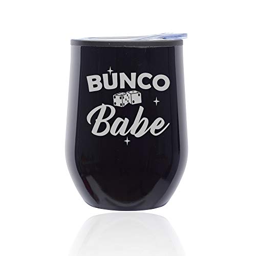 Stemless Wine Tumbler Coffee Travel Mug Glass With Lid Bunco Babe (Midnight Black)