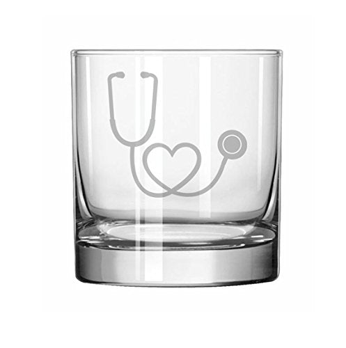 11 oz Rocks Whiskey Highball Glass Nurse Doctor Heart Stethoscope,MIP