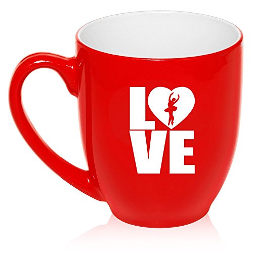16 oz Large Bistro Mug Ceramic Coffee Tea Glass Cup Love Dance (Red)