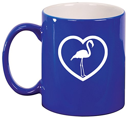 Ceramic Coffee Tea Mug Heart Flamingo (Blue)