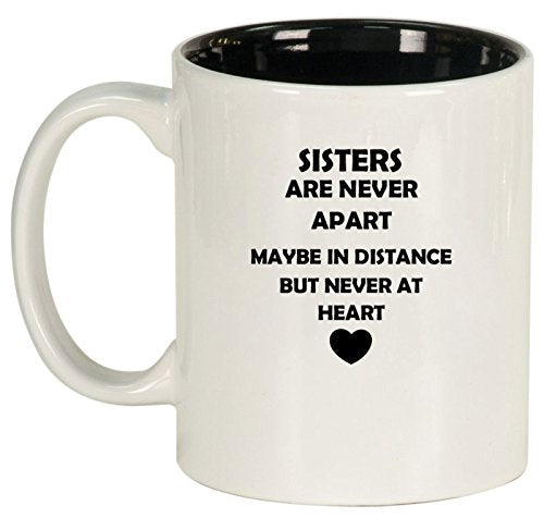 Ceramic Coffee Tea Mug Cup Sisters Long Distance Love (White)