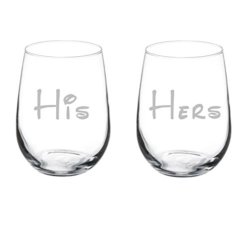 Pair of Wine Glasses (2) His and Hers (17 oz Stemless)