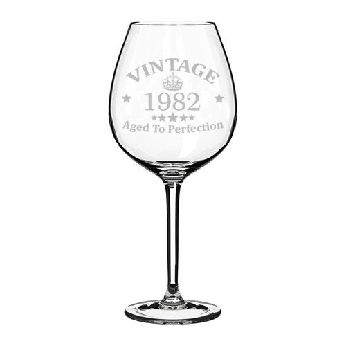 Wine Glass Goblet 35th Birthday Vintage Aged To Perfection 1982 (20 oz Jumbo)