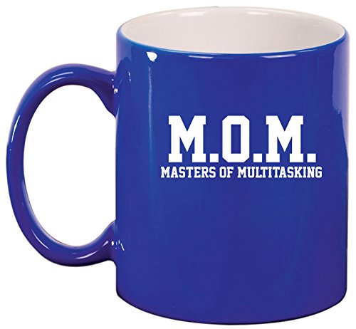 MOM Masters of Multitasking Ceramic Coffee Tea Mug Cup (Blue)