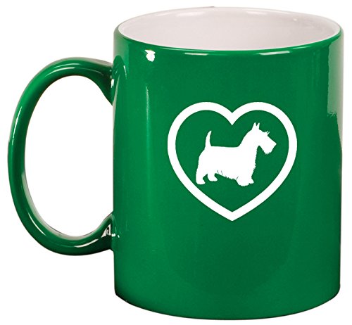 Ceramic Coffee Tea Mug Scottie Heart (Green)