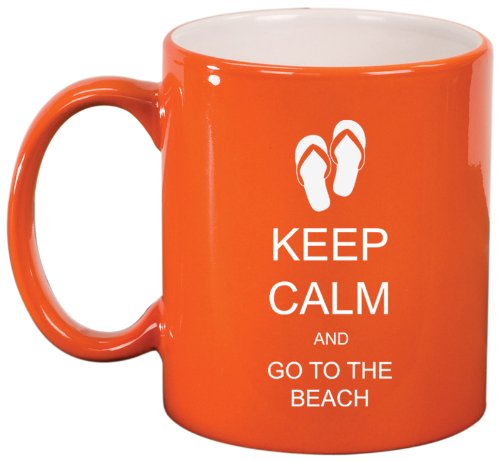 Keep Calm and Go to the Beach Flip Flops Ceramic Coffee Tea Mug Cup Orange