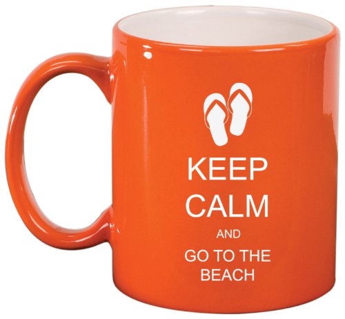 Keep Calm and Go to the Beach Flip Flops Ceramic Coffee Tea Mug Cup Orange