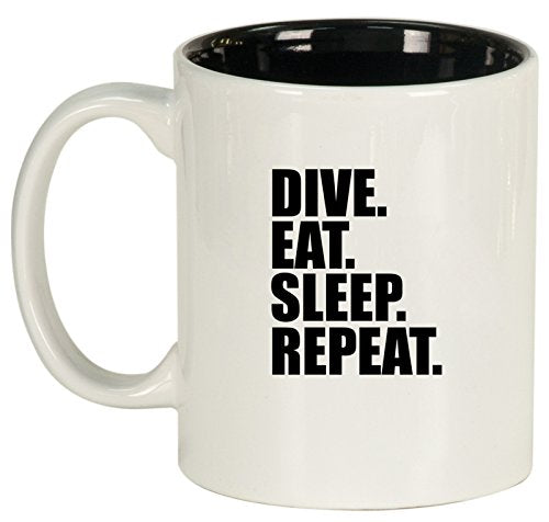 Ceramic Coffee Tea Mug Cup Dive Eat Sleep Repeat (White)