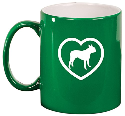 Ceramic Coffee Tea Mug Heart Boston Terrier (Green)