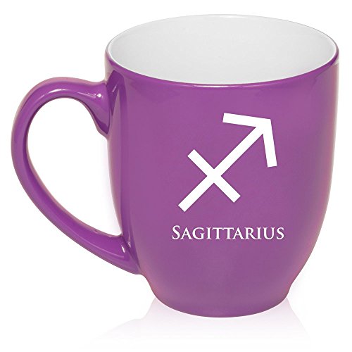 16 oz Large Bistro Mug Ceramic Coffee Tea Glass Cup Horoscope Zodiac Birth Sign Sagittarius (Purple)