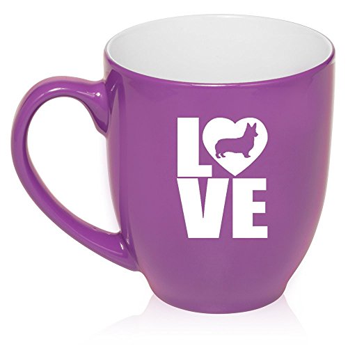 16 oz Large Bistro Mug Ceramic Coffee Tea Glass Cup Love Corgi (Purple)